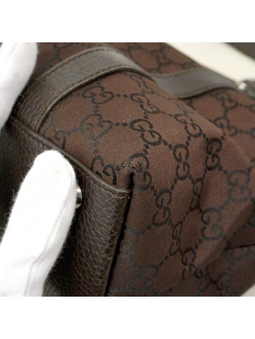 Gucci Tote GG Nylon Brown Silver - Picture 8 of 10